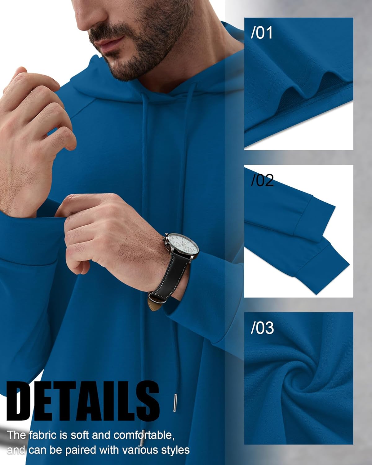 3 Pcs Mens Big and Tall Hoodies Long Sleeve Pullover Lightweight Hooded Loose Drawstring Athletic Sweatshirts - Image 5