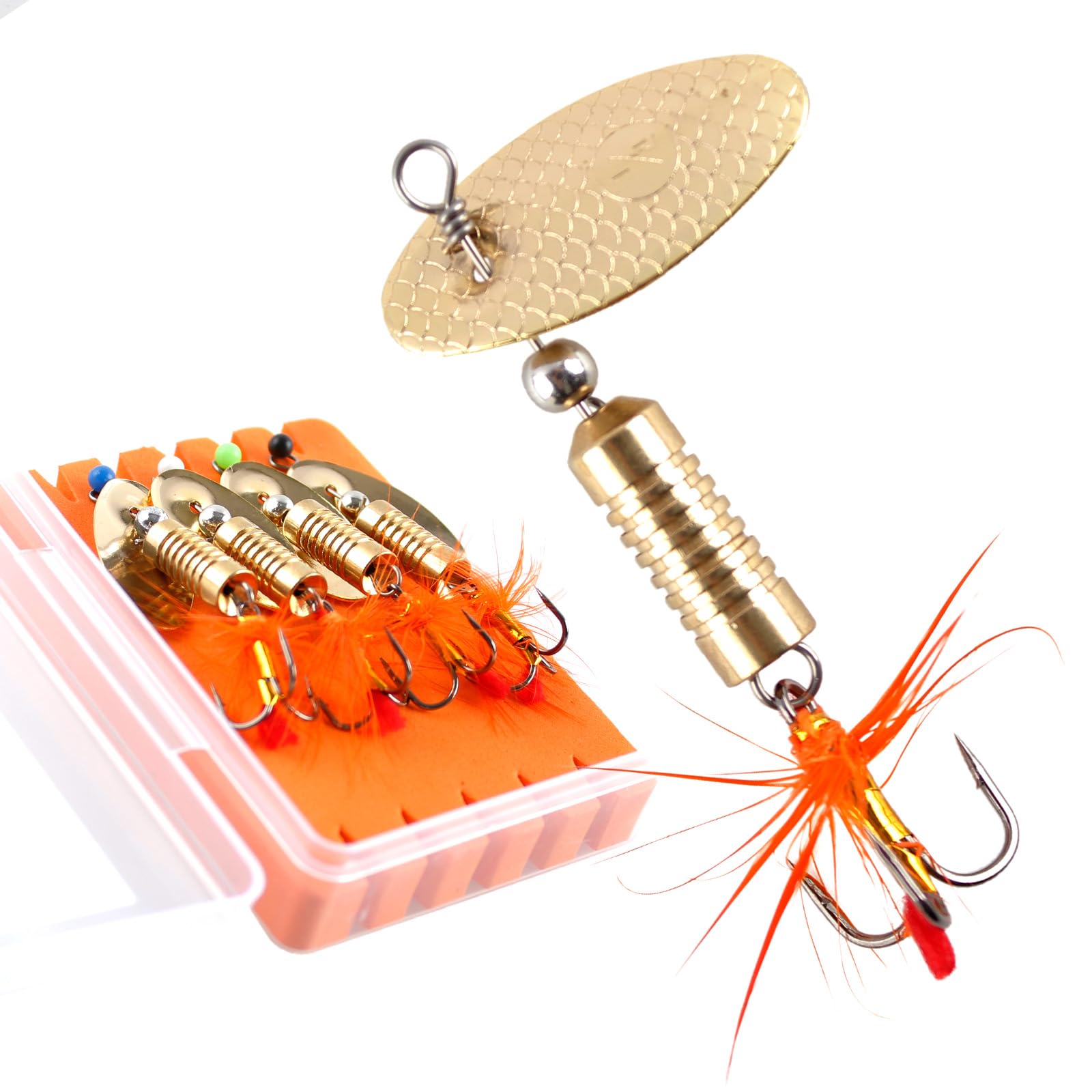 Trout Spinnerbait Lures Inline Rooster Tail Fishing Kit Brass Spinner Baits with Smooth Rotation Flash Blade for Bass Pike Crappie Saltwater Freshwater Lake River 360 Balance Hook
