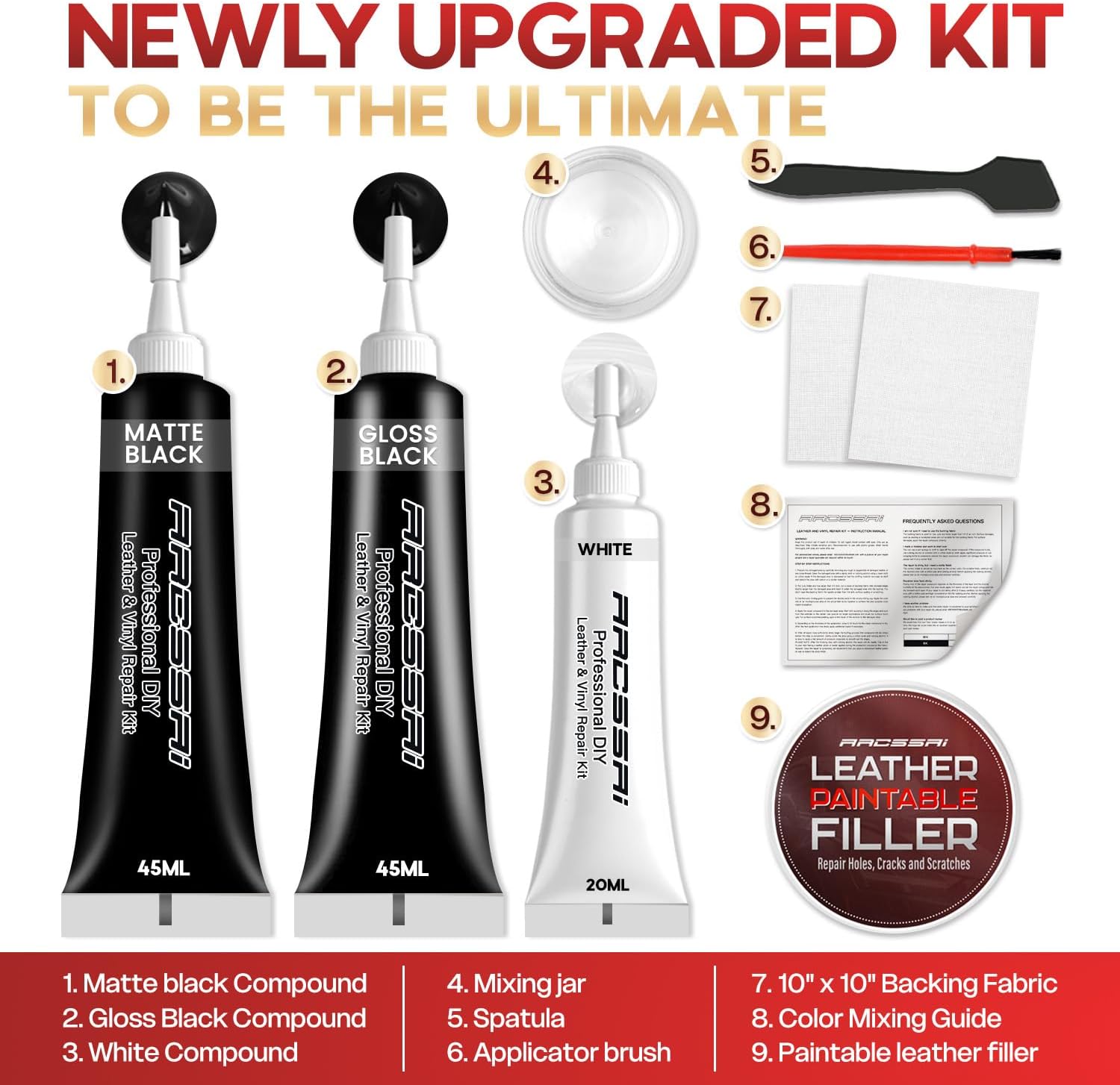 Gloss & Matte Black Leather & Vinyl Repair Kit, Car Seats,Boat, Sofa & Purse, leather Repair Kit for Tears & Burn Holes,Faux, Genuine Leather, with Color Matching Guide & Super Easy Instructions - Image 2