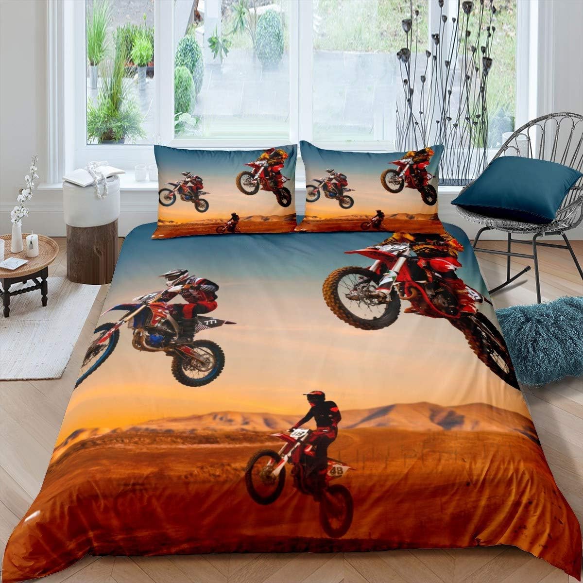 richhome Teens Motocross Kids Bedding Set Super King Size Adults Boys Extreme Sports Themes Duvet Cover Set Motorcycle Comforter Cover Men Cool Dirt Bike โ image 1