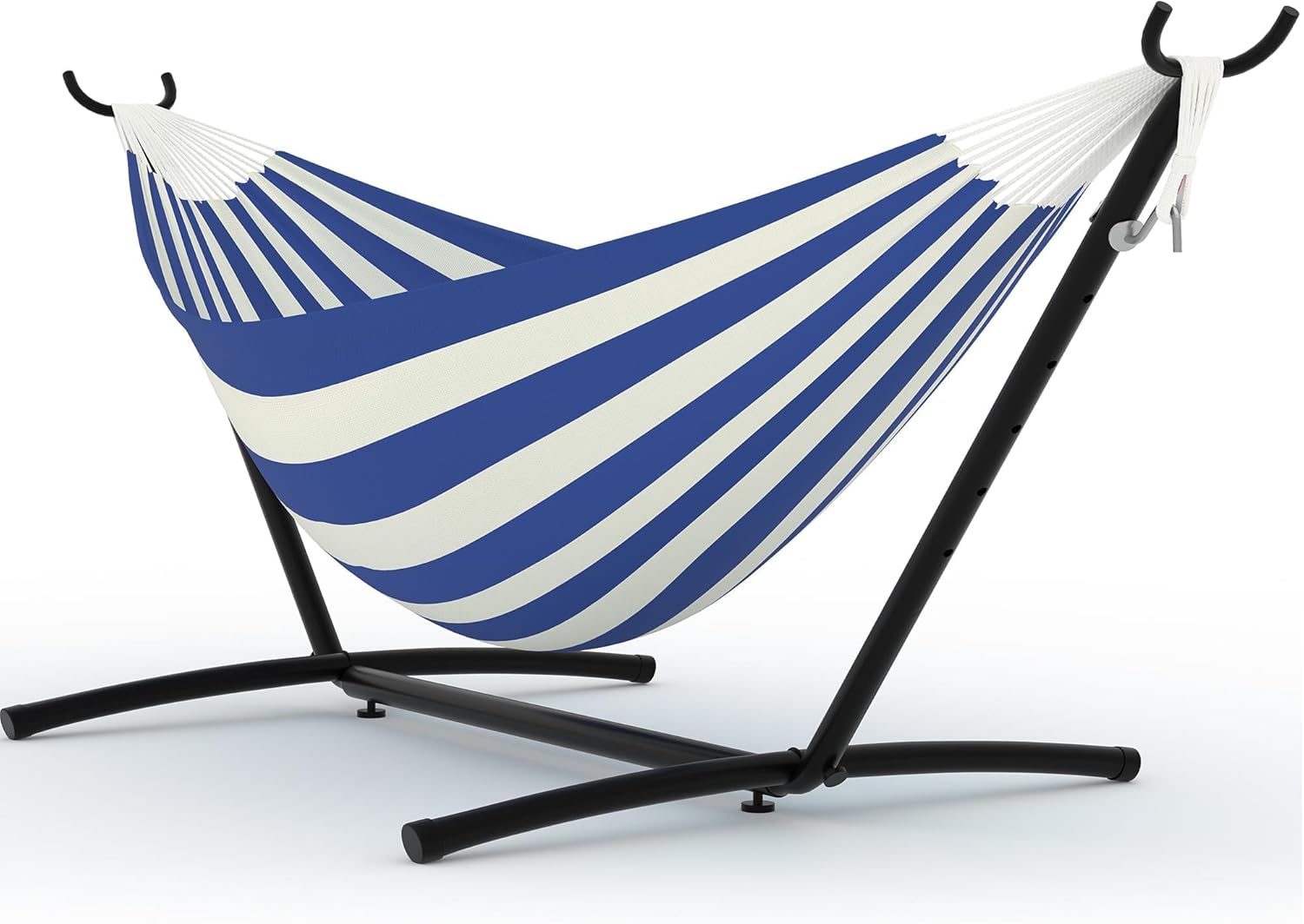 Double Hammock with Stand, 450lbs Capacity Heavy-Duty Steel Frame, Portable Space-Saving Design with Carry Bag for Indoor & Outdoor Use, Blue&White