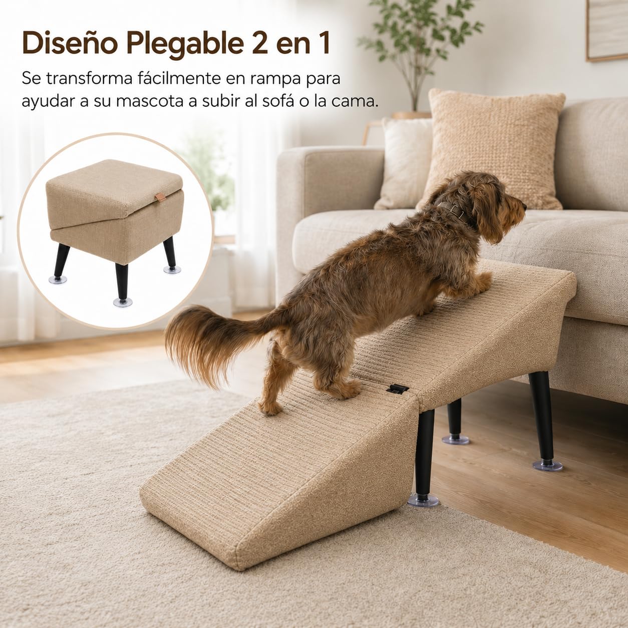 Rampa Plegable Perros con Ventosas, Antideslizante para Cama y Sofá Robusta y compacta Protege Las articulaciones de Mascotas Mayores Ahorra Espacio (Negro y Gris, Versión de Felpa)