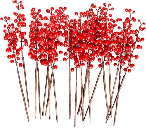 Baya artificial, bayas falsas de borgoña, (20 unidades, 12 pulgadas cada una), tallos de bayas artificiales para árbol de Navidad, corona,