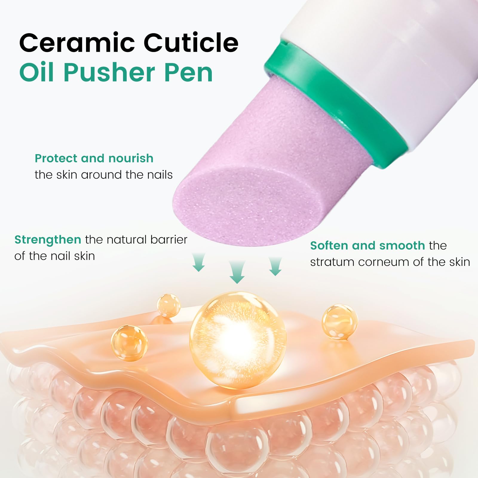 Huile Cuticules Ongles Stylo en Céramique: 3-en-1 Pousse Cuticule Ongle Remover Nail Care Pen - Huile a Cuticule Ongle pour Réparer les Fissures et Sèche des Ongles - Soin des Ongles Cuticules Oil