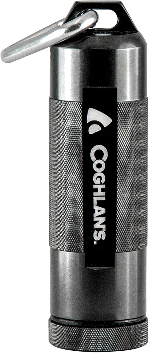 Coghlan's Waterproof Aluminum Match Case – Rugged, Portable & Watertight Fire Starter Holder – Fits 30 Waterproof Matches or 12 Storm Matches – Carabiner Clip, Strike Pads – Camping & Survival Gear