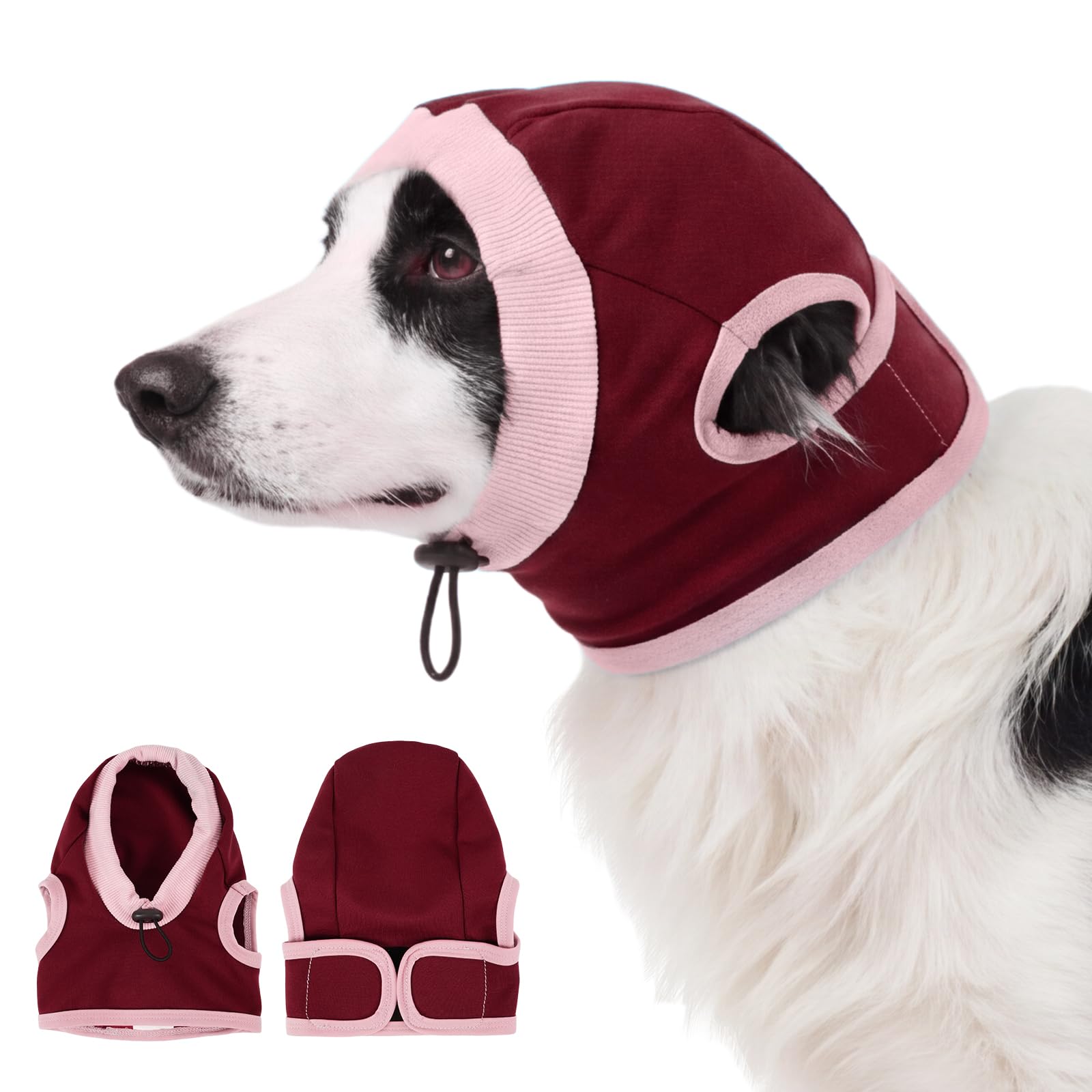 Katzinst Dog Tube Scarf Ear Hood, Noise Cancellation Sound Dampening for Travel Operation Care Ear Hematoma, Comfortable Stretch Red L