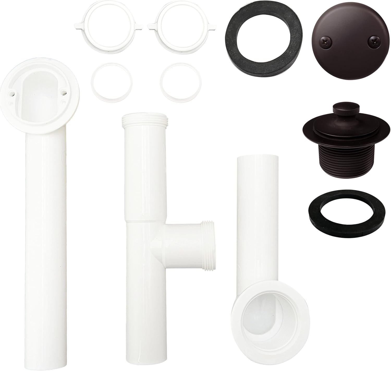 Westbrass 597244-12 White 1-1/2" Tubular Pull & Drain Bath Waste Drain Kit with 2-Hole Overflow Faceplate, Oil Rubbed Bronze