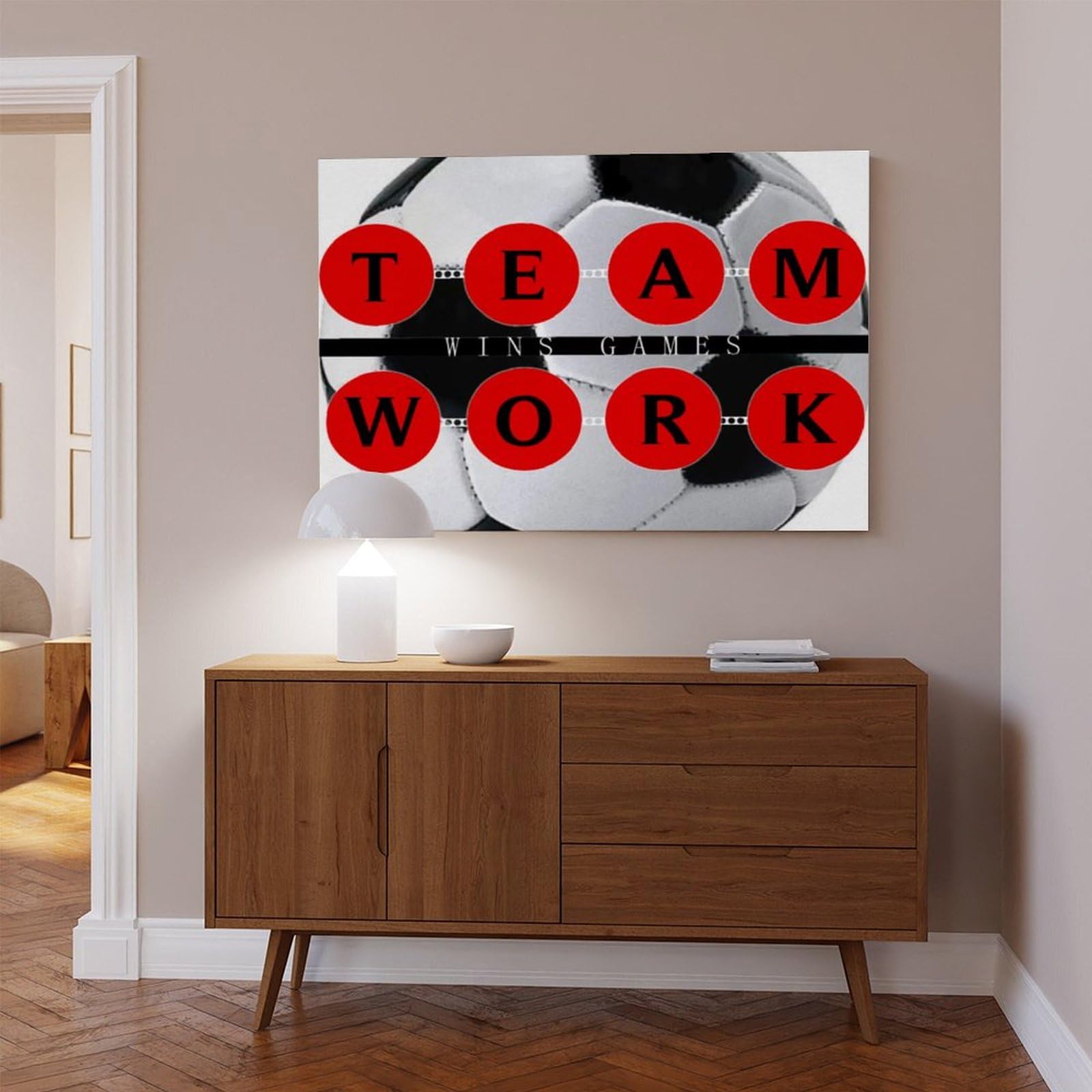 Poster su tela motivazionale con il lavoro di squadra vince partite di calcio, decorazione per camera da letto, ufficio, cucina, regalo, 50 x 75 cm