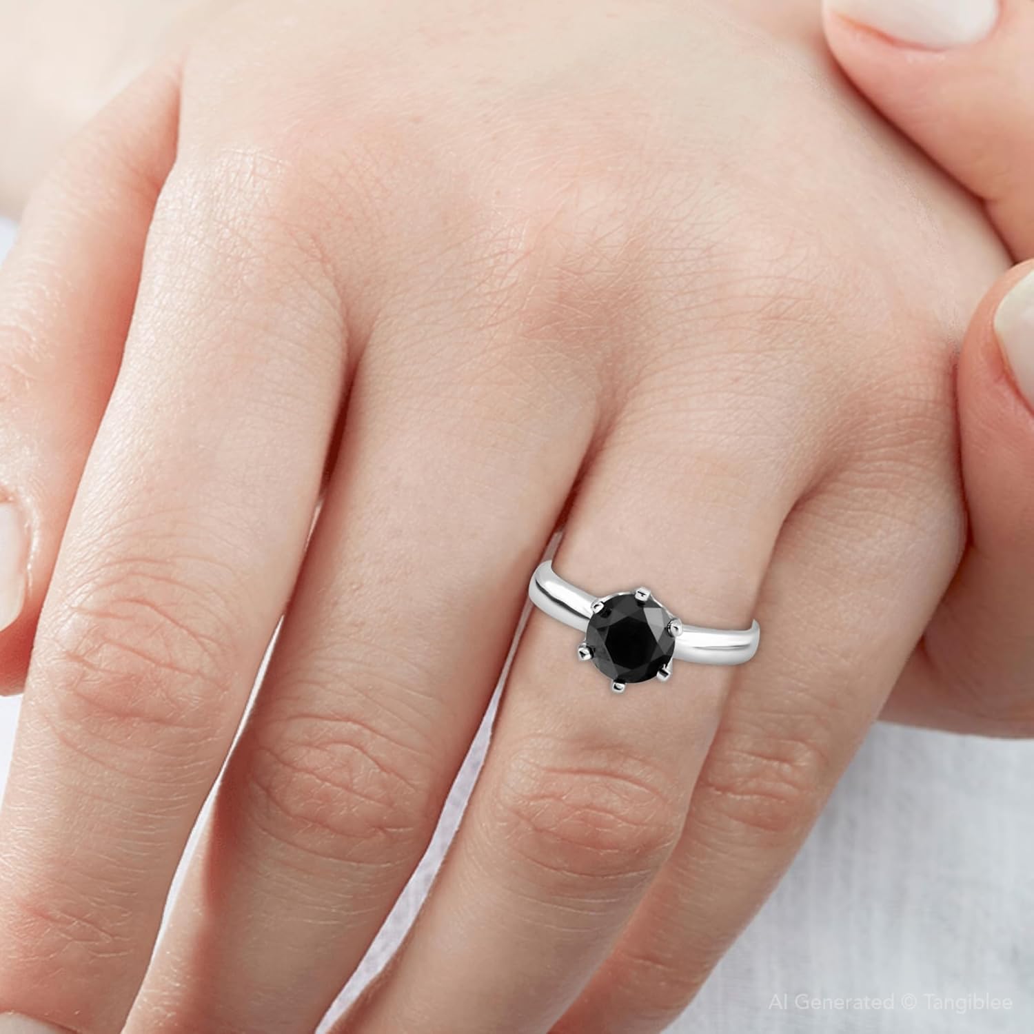 Pompeii 2 ct Treated Black Diamond Solitaire Engagement Ring 14K White Gold