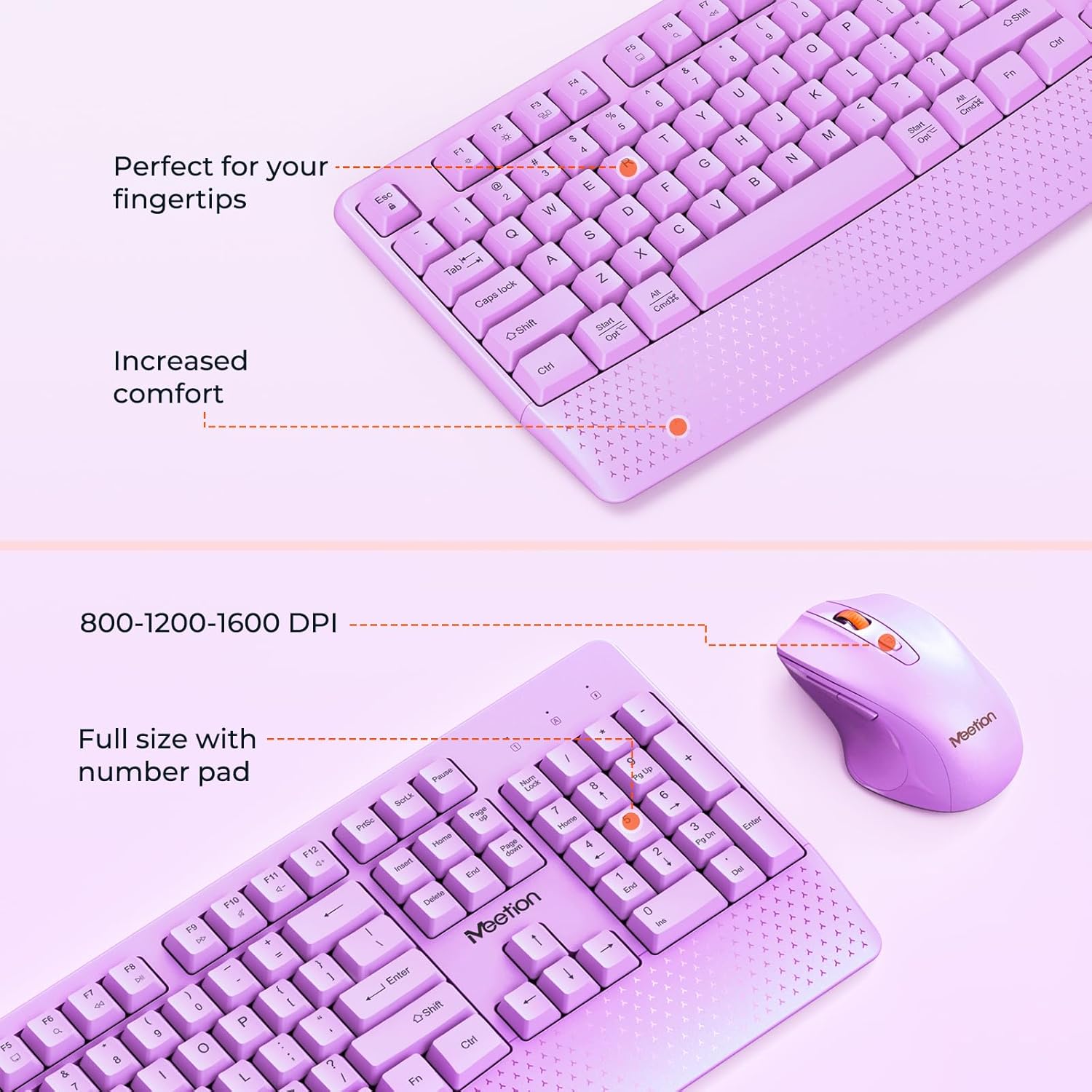 MEETION Wireless Keyboard and Mouse Combo showing features