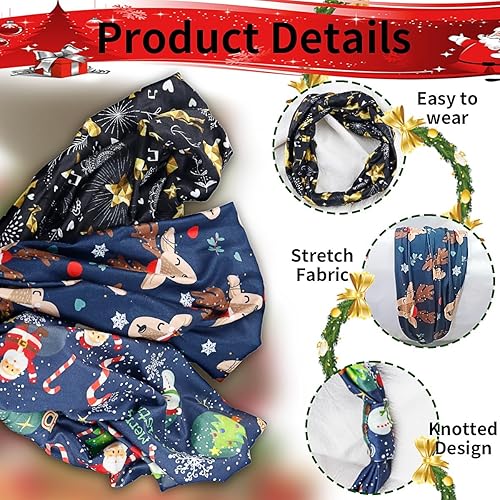 Miniatura 9 de 3 diademas elásticas de Navidad para mujer, patrón de corona de árbol de Navidad de Papá Noel, bandas elásticas para el cabello, accesorios para el