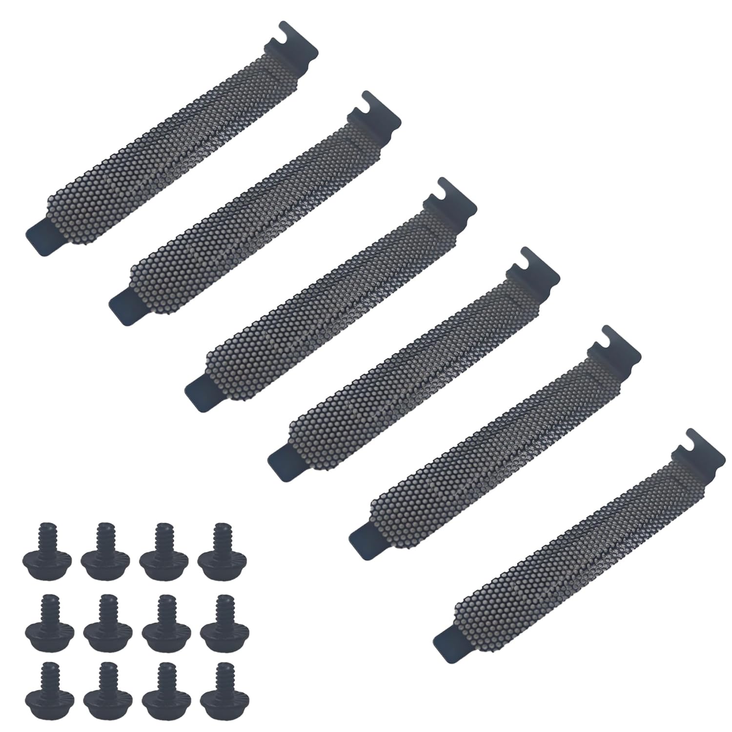 6PCS PCI Slot Covers Black Zinc-Plated Steel Vented Dust Filter Blanking Plates with Screws for Computer Cases