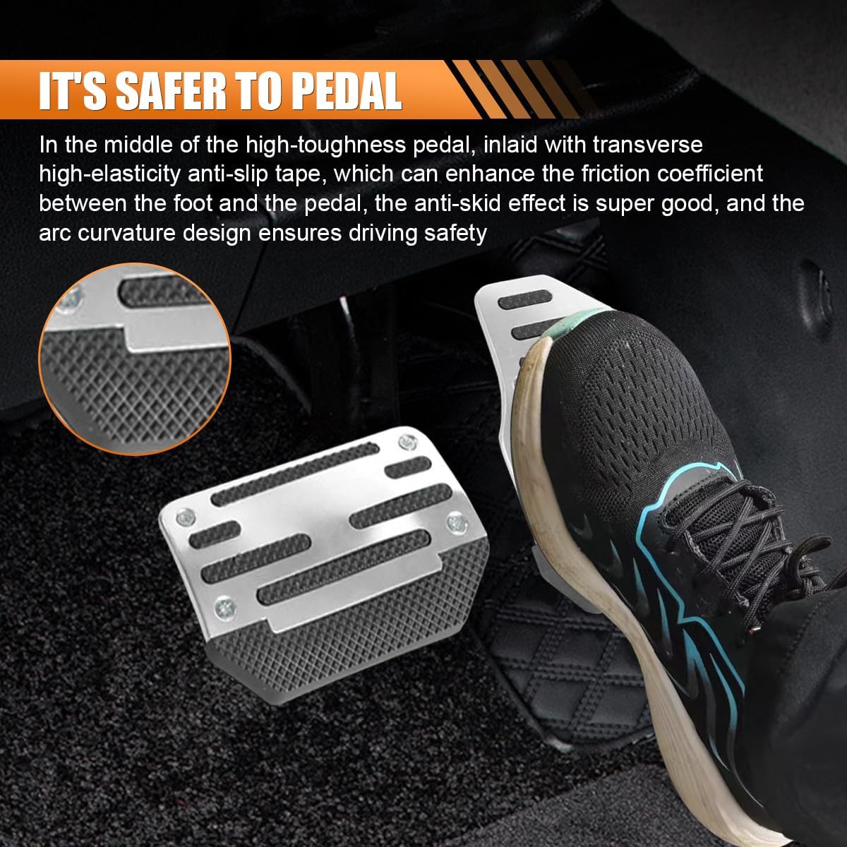 2PCS Non-Slip Car Pedal Covers, Automatic Transmission Gas Pedal Pads Kit, Aluminum Alloy Brake Pedals Set for Car Safety, Universal Replacement Accessories for Most Vehicles (Silver) - Image 4