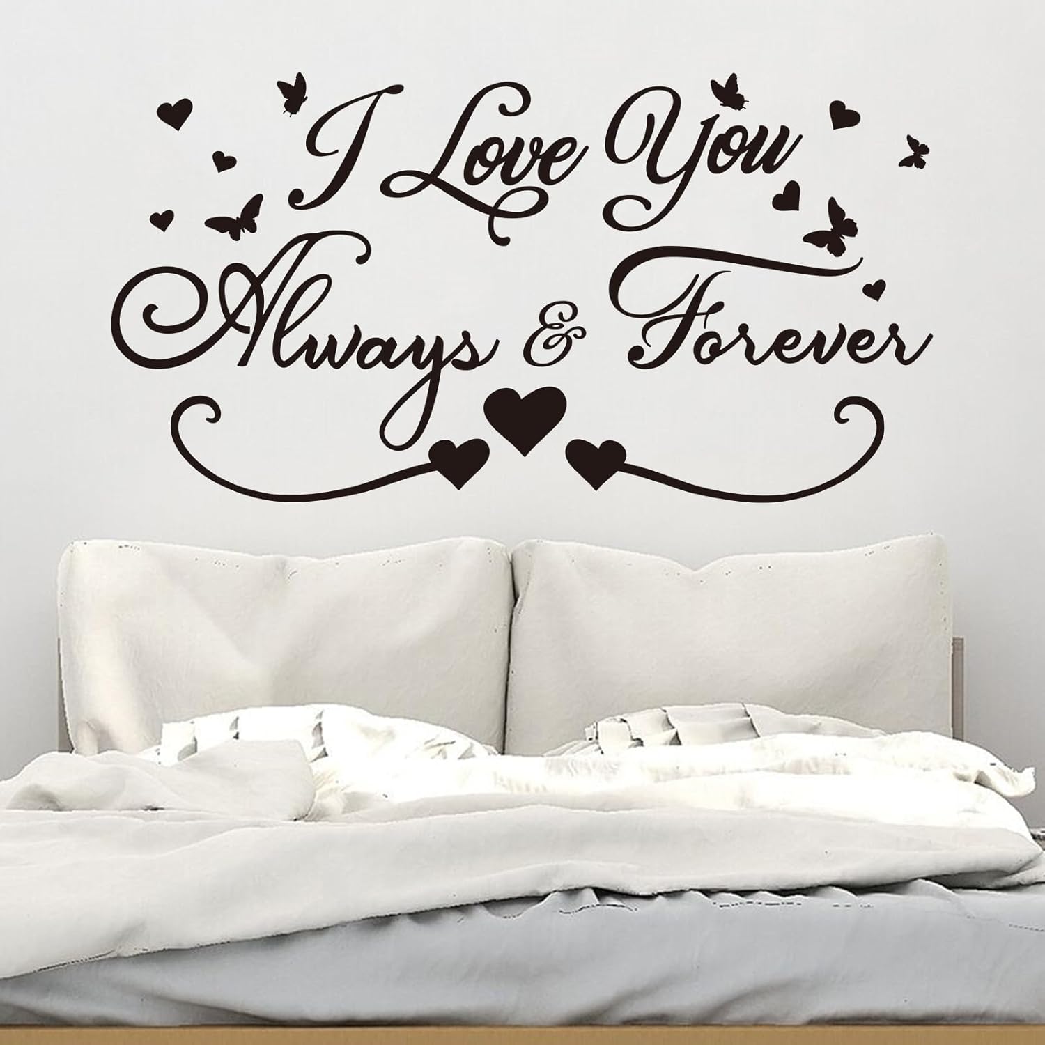 Couples Quotes Wall Decals for Bedroom: Inspirational Love Vinyl Art Wall Stickers for Home Bedroom Bathroom Living Room - I Love You Always & Forever 28.6"X15"