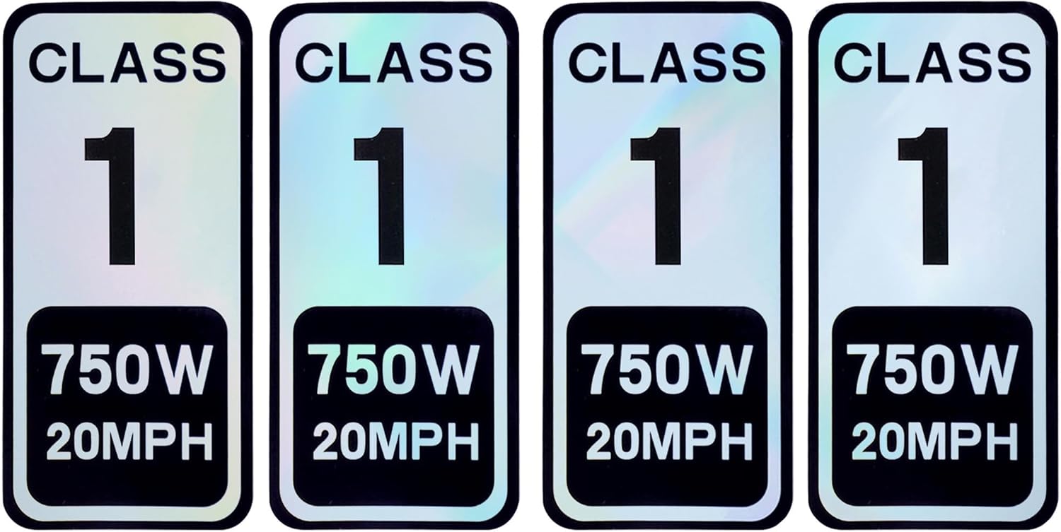 4 PCS Ebike Class 1 Sticker 750W 20 MPH Powersports Decal - Colorful Reflective 