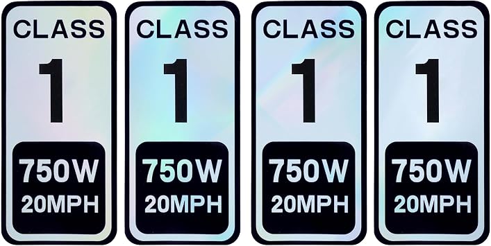 4 PCS Ebike Class 1 Sticker 750W 20 MPH Powersports Decal - Colorful Reflective Vinyl Sticker Set for Ebike Classification - 2.5 x 1.2 Inch