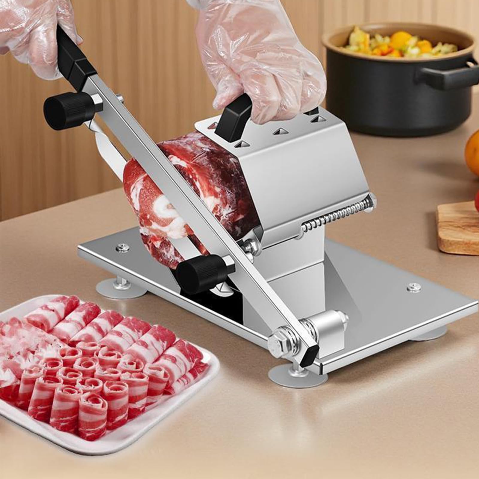 Professioneller manueller Fleischschneider aus Edelstahl - Für Rind, Geflügel & tiefgefrorenes Fleisch, robustes Schneidwerkzeug für Haushalt & Küche