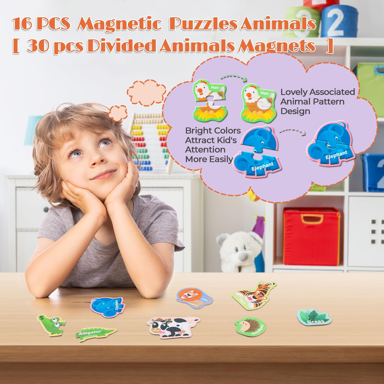 Fridge Magnets for Kids,Large Size Magnetic Animals,Puzzle Animal Magnets for Refrigerator Educational Toys Fridge Magnets Toddler Learning Toys(Puzzle Animals A) - Image 4