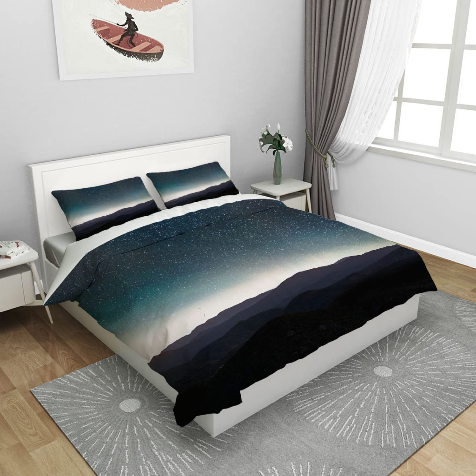 Super King Size Duvet Cover Sets 3 Pieces Ultra Soft Luxury Microfiber, 102x87Inch Easy Care Soft Quilt Cover Bedding Set With 2 Pillowcases, Printed Pattern Duvet CoverView Of The Star Range