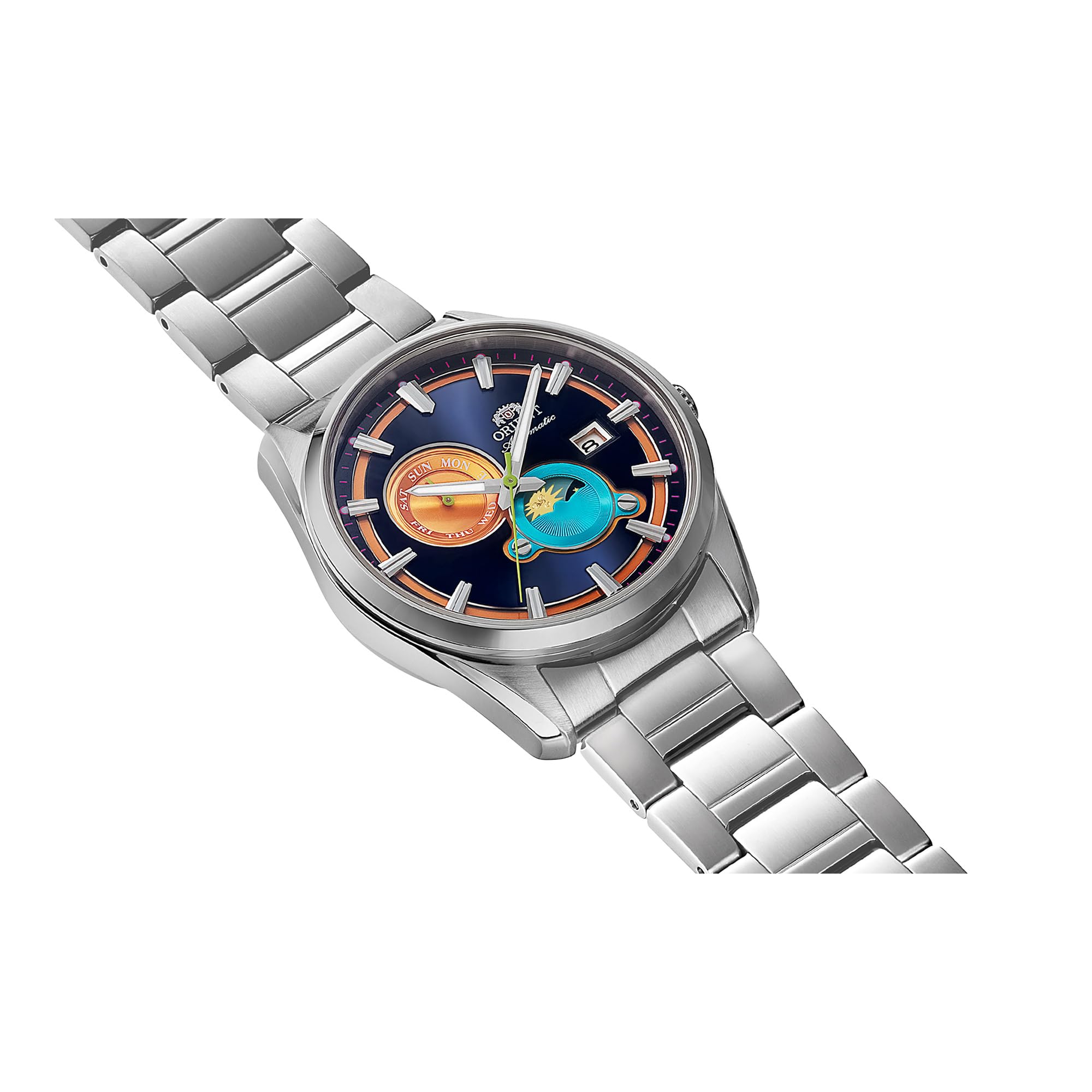 Orient RA-AK0316L Contemporary Narrow Day & Night Men's Automatic Manual Winding Mechanical Casual Bracelet and Stainless Steel Case Blue Dial — view 3