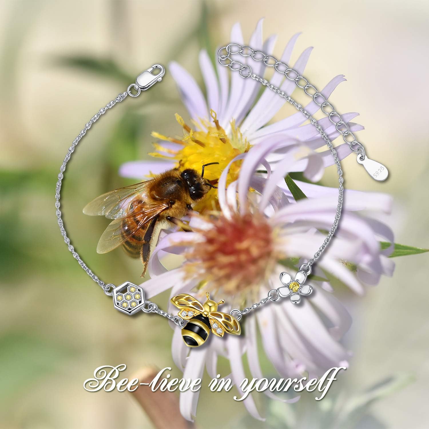 LONAGO 925 Sterling Silver Bee/Sunflower/Red Cardinal Bird/Autism Bracelet You Are My Sunshine Adjustable Chain Jewelry Gift for Women Mom - Image 5