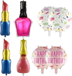 8PCS Giant Lipstick Makeup Nail Polish Balloons ReusableHelium Balloon For Galentines Day Make up Spa Pink Girl Party Spa Party