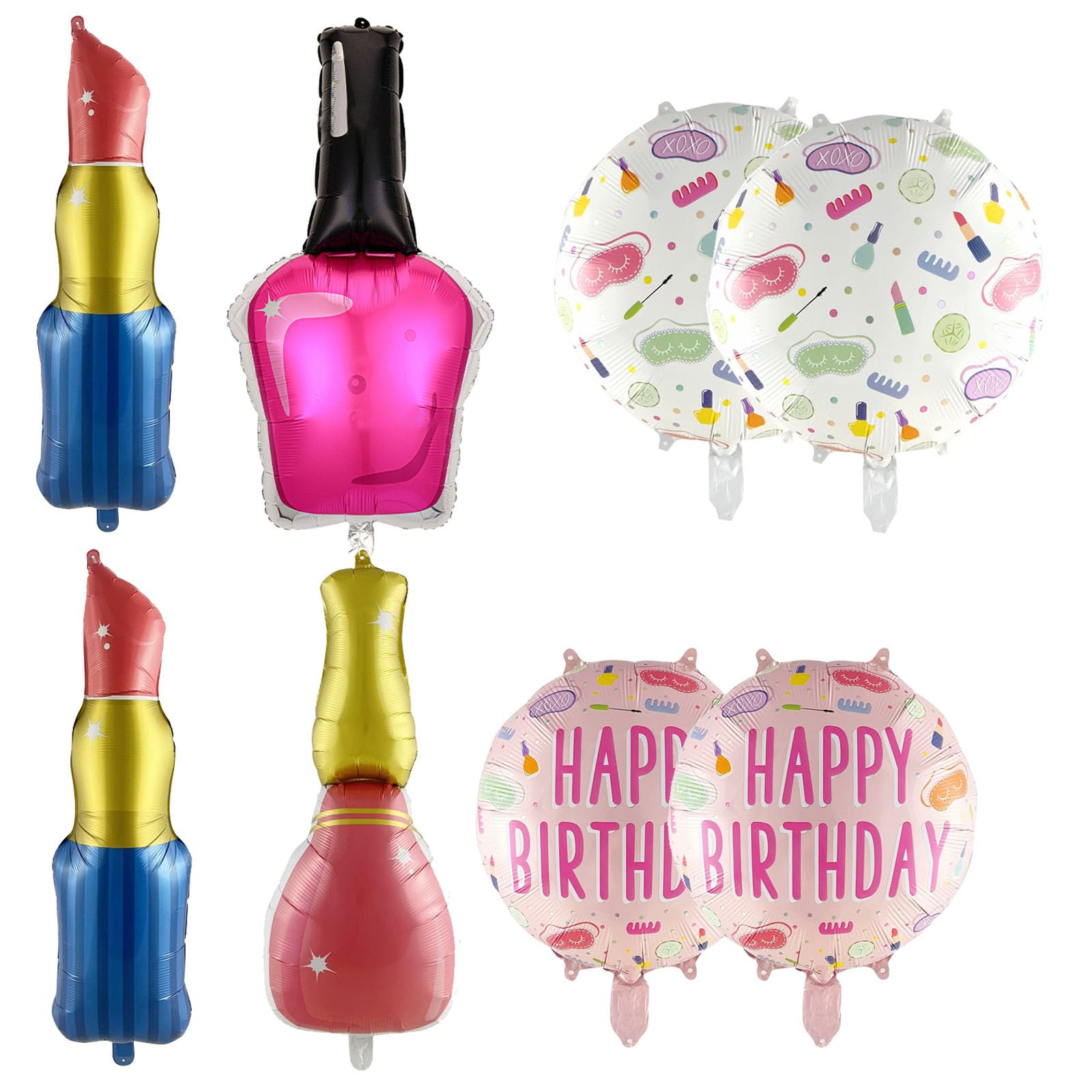 8PCS Giant Lipstick Makeup Nail Polish Balloons ReusableHelium Balloon For Galentines Day Make up Spa Pink Girl Party Spa Party