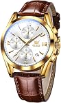 Olevs Watches for Men Analog Leather Band Mens Watches Business Watch for Men Large Face Dress Watch Men Easy Read Wrist Watches for Men with Day Date Luxury Two Tone Arabic Numerals Men Watches