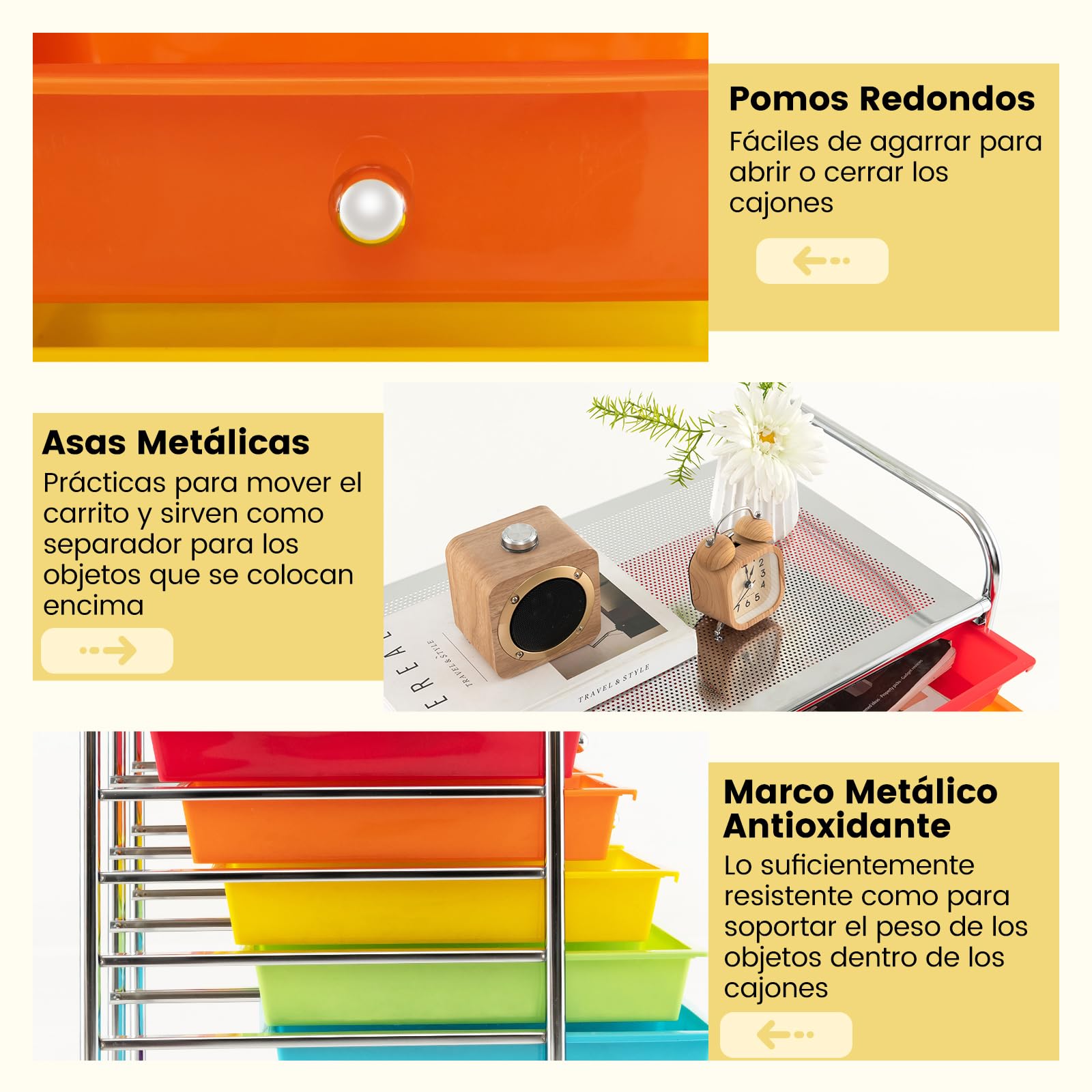 COSTWAY Carrito Auxiliar con Ruedas, Mueble Auxiliar Cocina con 12 Cajones Apilables, Carrito Organizador de Estructura Metálica, Carro Servicio para Cocina Oficina, Baño (Color Claro)