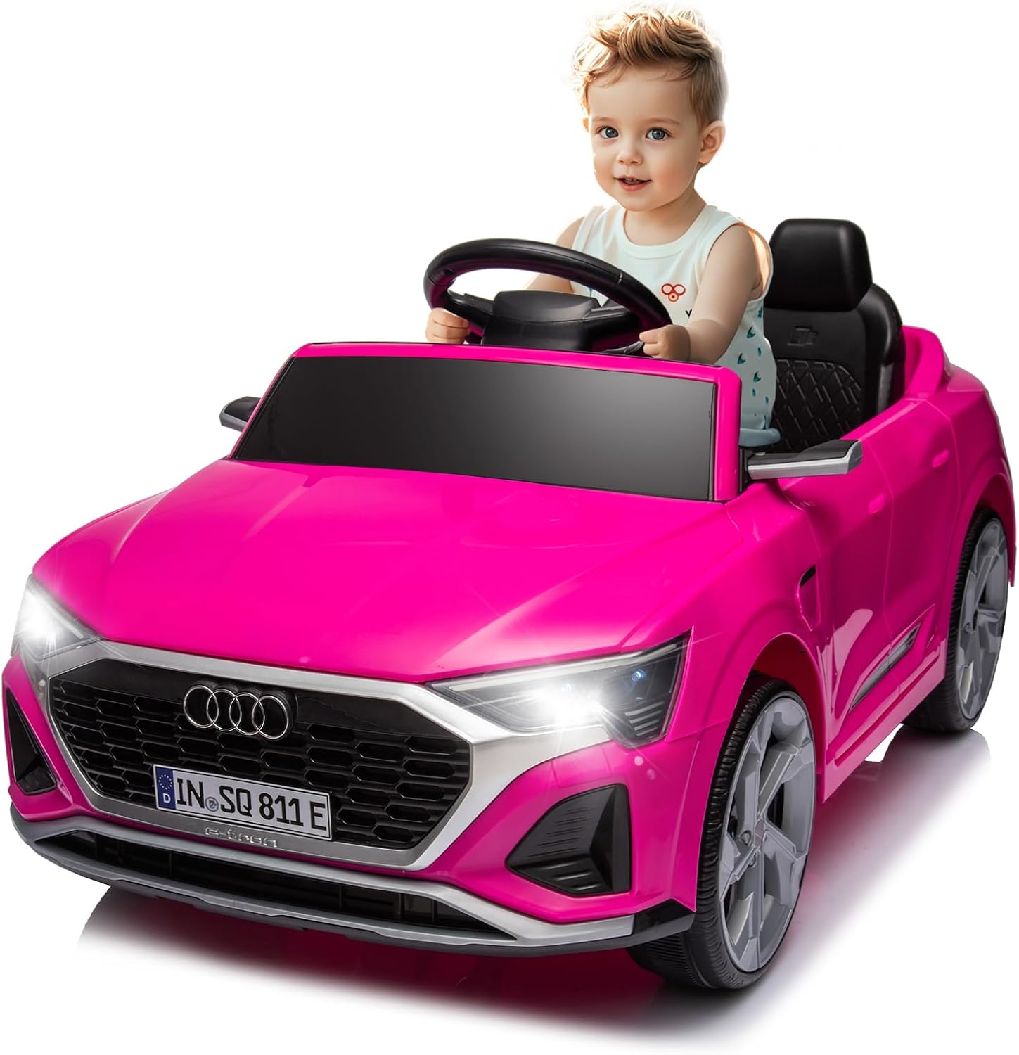 12V Licensed Audi SQ8 Kids Ride on Car – Ride on Toys with Remote Control, Dual Drive, Soft Start, 3 Speed, Music, LED Light, Battery Powered Electric Car for Toddlers Boys Girls Aged 3+, Pink