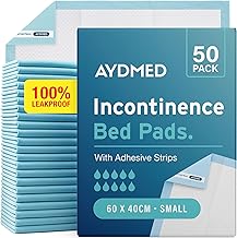 50 x AYDMED Incontinence Bed Pads 60 x 40cm | Adhesive Strips | Small Disposable Incontinence Pads | Maximum Absorbency Incontinence Bed Sheets For Adults, Children & Babies | 500ml Capacity