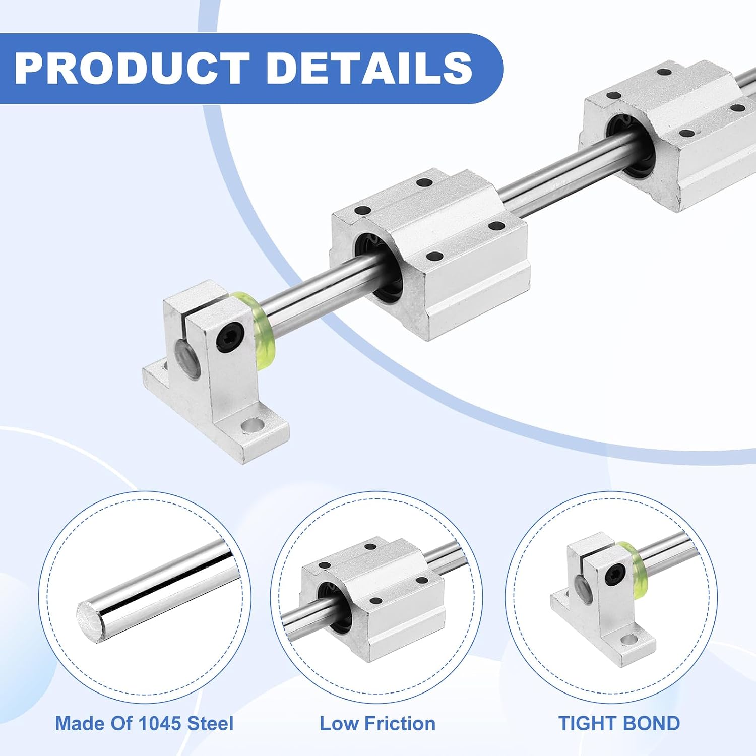 uxcell 10mm x 650mm Linear Motion Rod Shaft Guide with 2 Pcs SC10UU Ball Bearings & 2 Pcs SK10 Aluminum Rail Support, Hard Chrome Plated Linear Guide Rails for 3D Printer, CNC Machine
