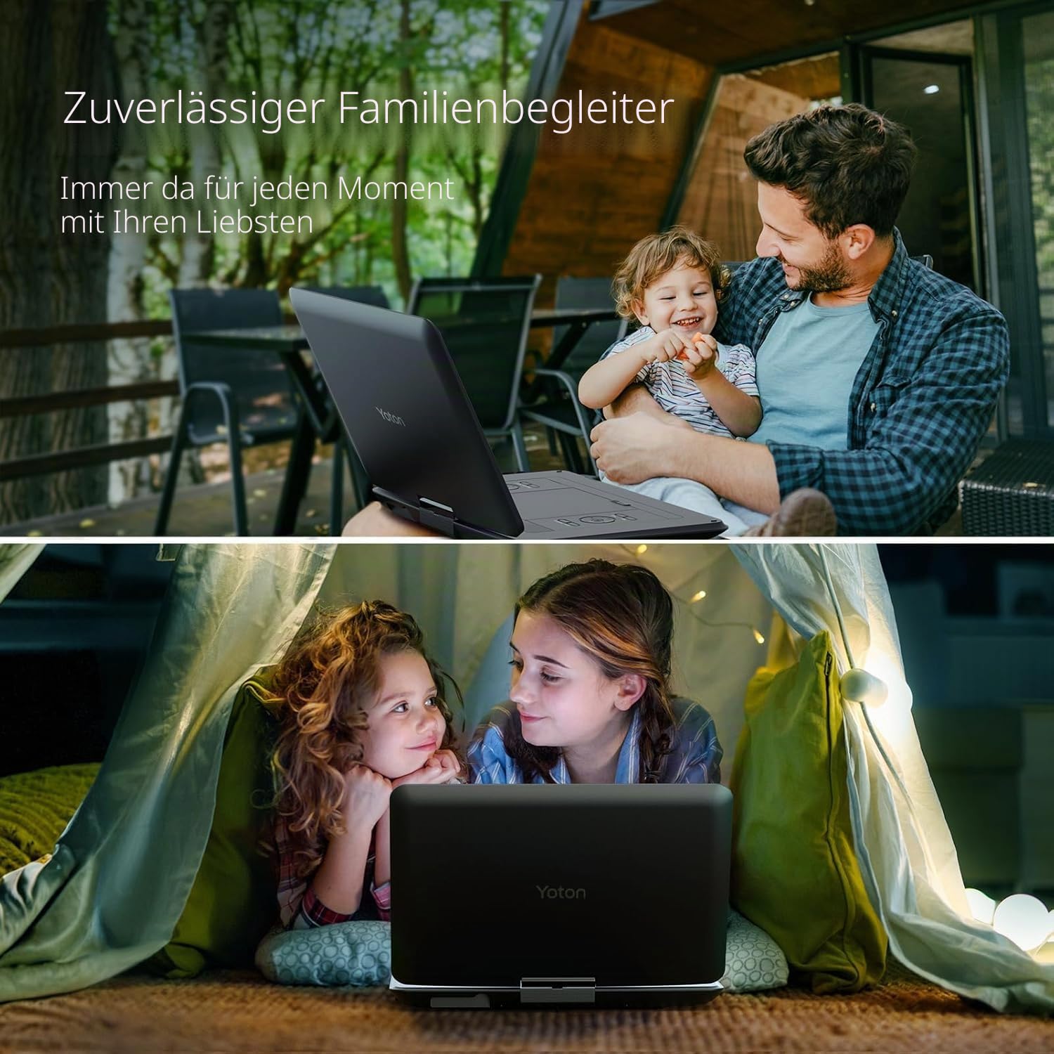 Yoton 17,5-Zoll Tragbarer DVD-Player mit 15,6-Zoll HD-Drehbildschirm, 6h Akkulaufzeit, Dualen Stereo-Lautsprechern, Regionscodefrei, SD/USB-kompatibel, TV/Beamer-Anschluss