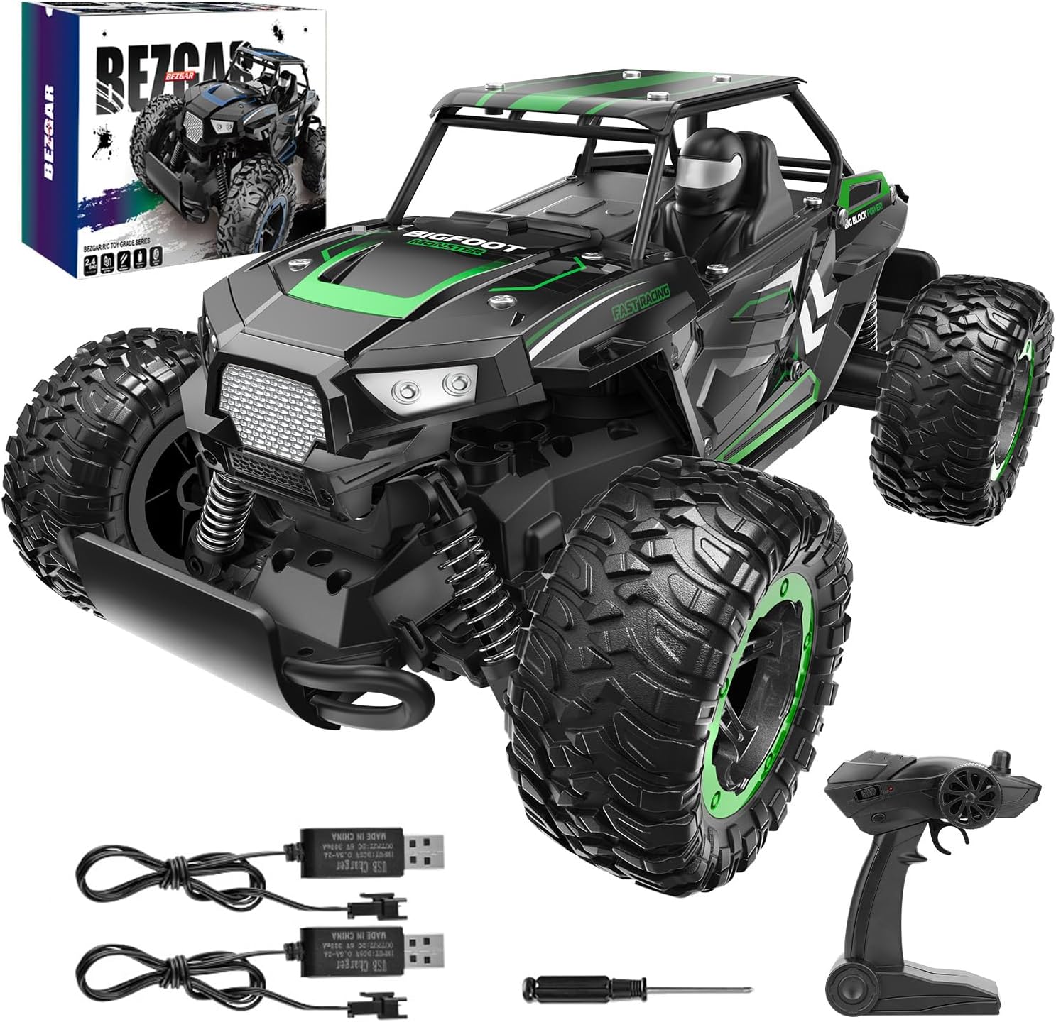 BEZGAR Remote Control Cars - 1:14 Scale RC Car, 2WD 20KM/H All-Terrains Toy Off Road Vehicle Monster Truck with 2 Rechargeable Battery for Boys Kids Adults and Girls, TB142