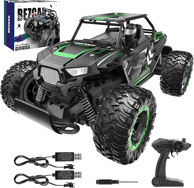 BEZGAR TB142 Voiture de télécommande - 1:14 RC Voitures pour garçons Enfants et adultes 2WD Tout-Terrains électriques hors route, 20 Km/h Jouet de camion avec deux piles rechargeables