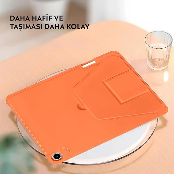 Babilden iPad Tablet İle Uyumlu Kılıf Lüks Kadife İç Kaplamalı Suni Deri Mıknatıslı Standlı Tablet Arka Kapak (Turuncu, iPad 9.Nesil 10.2 İnch)