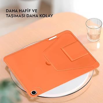 Babilden iPad Tablet İle Uyumlu Kılıf Lüks Kadife İç Kaplamalı Suni Deri Mıknatıslı Standlı Tablet Arka Kapak (Turuncu, iPad 9.Nesil 10.2 İnch)