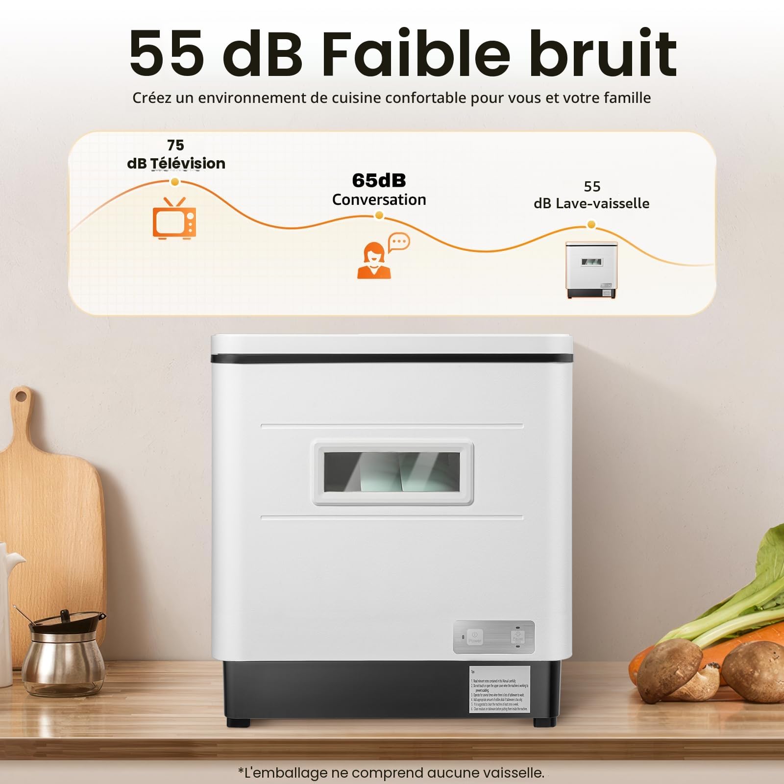 Évier de table, 220 V, petit lave-vaisselle, réservoir d'eau de 12 l, avec spray rotatif pour 6 couverts, démarrage en une touche, blanc