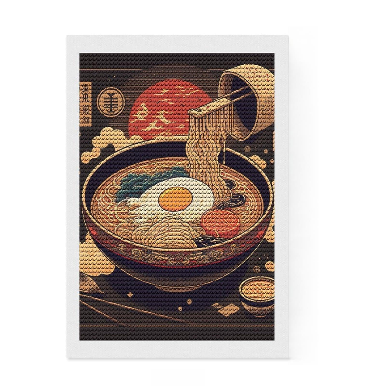 Junmoney Ramen Japanese Food DIY Diamond Art Canvas Kit 8"x12", Gift Idea, Relaxing DIY, Full Kit Included, Relaxing Handmade Project