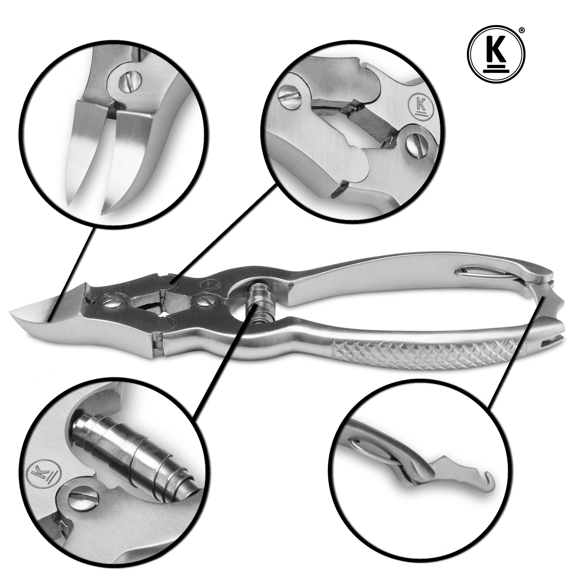 K-Pro Coupe-Ongles Pieds Inox 15,5 cm pour Ongles de Pieds Durs et Épais | Pince pédicure avec lame courbée et double ressort. Poignée ergonomique pour une coupe précise des seniors et adultes.