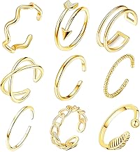 GHYUI Ringe Set Gold für Frauen, Verstellbare Boho Niedliche Minimalistische Vintage Fingerringe, Knoten Wellen Stapelbar Statement Modeschmuck für Damen Mädchen 9PCS