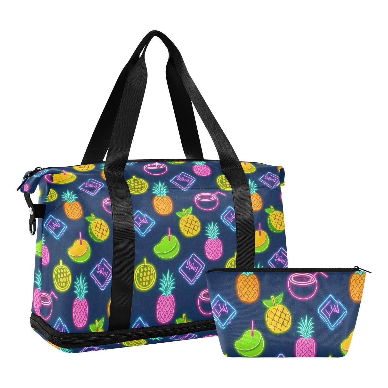 Bolsa de verano de coco neón, bolsa de fin de semana con bolsillo húmedo, correa ajustable, bolsa de gimnasio para viajes, impermeable, para hombres y mujeres