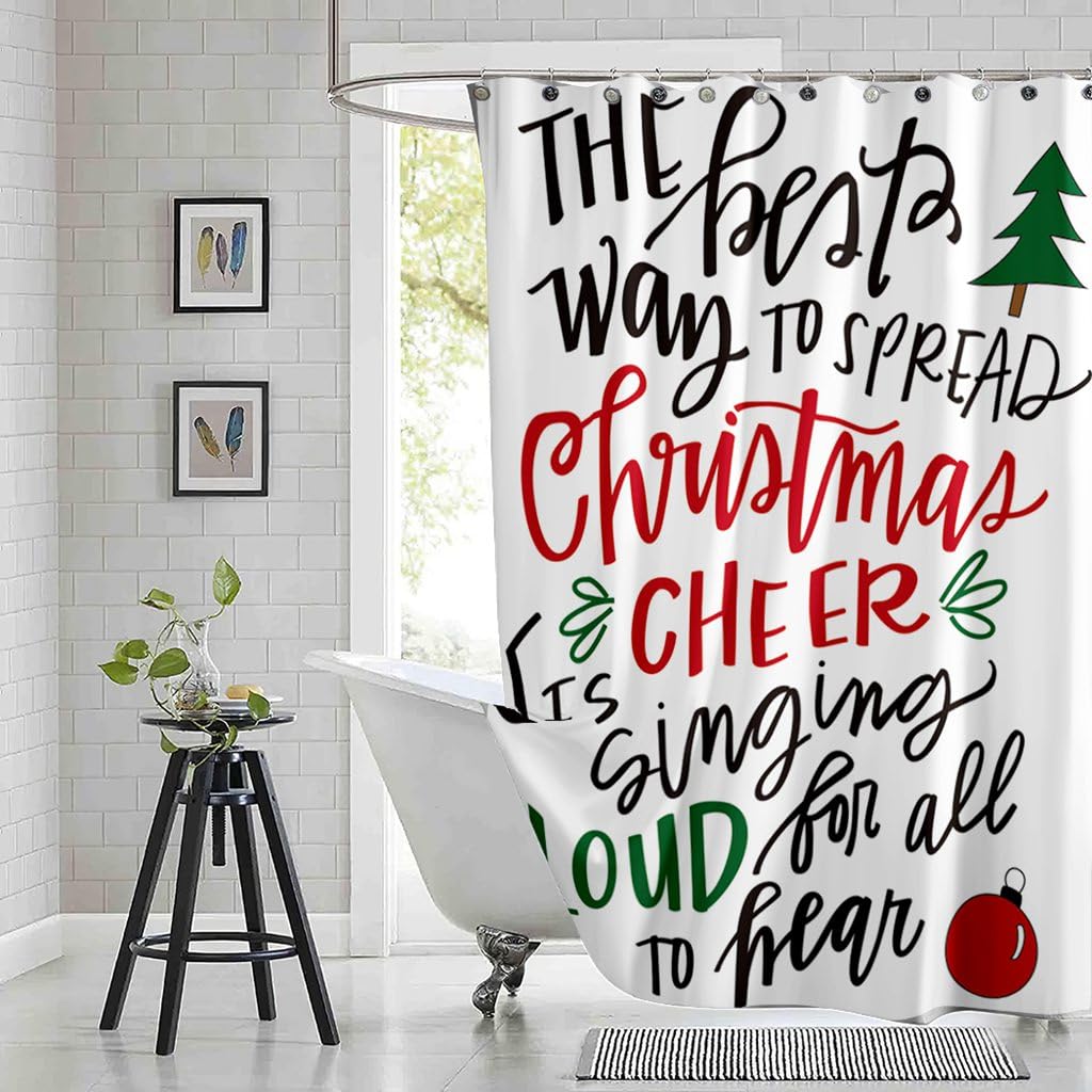 Svnthqp Christmas Quote Shower Curtain Set Spread Christmas Cheer Elf Buddy Sing Movie Phrase Bathroom Curtains Polyester Fabric Waterproof Bath