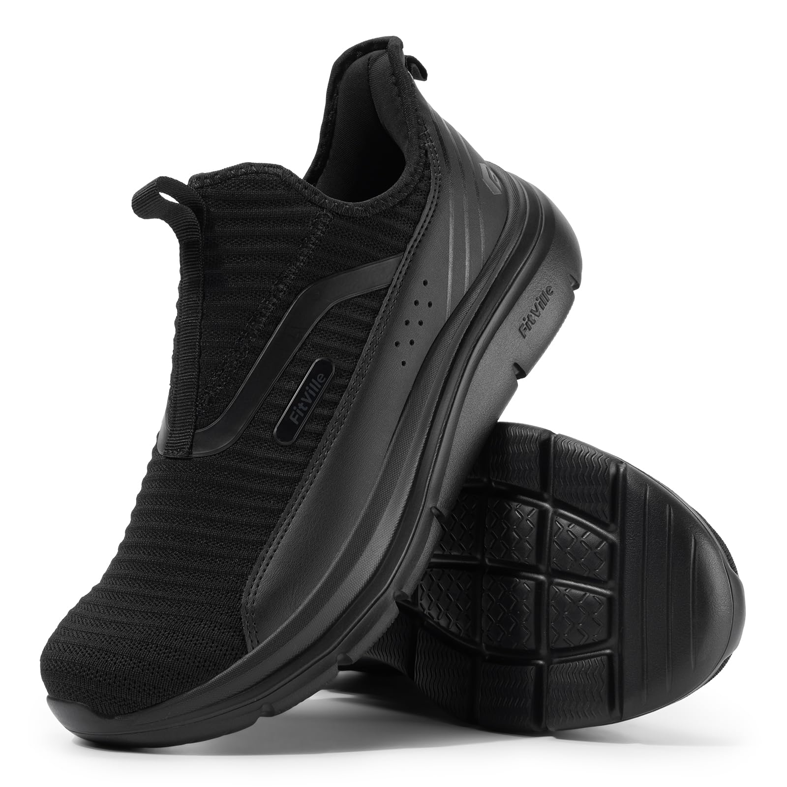 FitVille Slip On Walkingschuhe Herren Extra Weit Schlupfschuhe Leichte Slipper Sportschuhe Sneaker Bequeme Turnschuhe StepEase V2