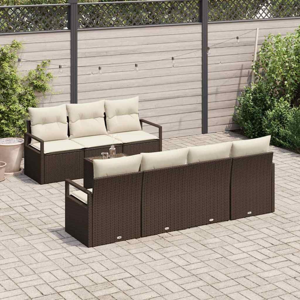 Sofa ogrodowa, zestaw 8 szt., 7 siedzeń, kolor brązowy i kremowy