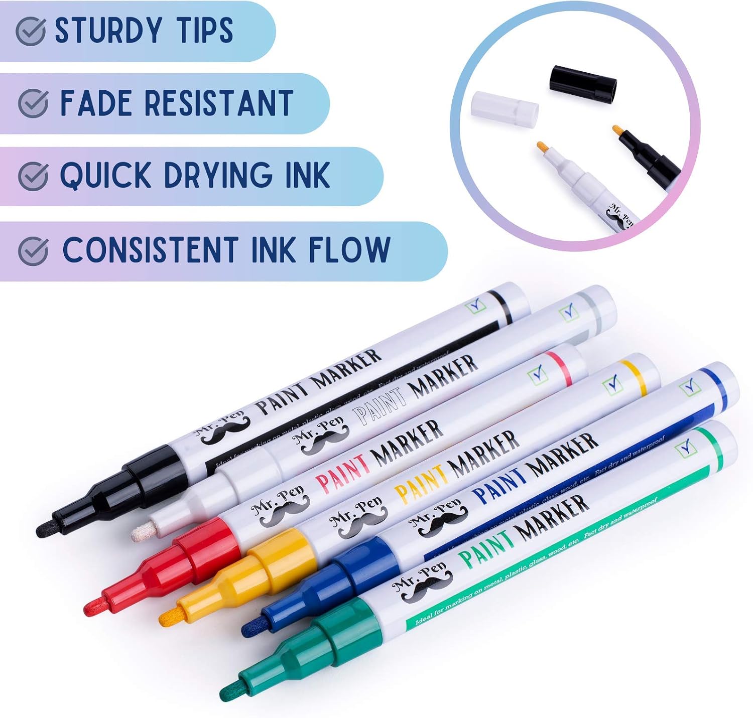 Mr. Pen- Paint Markers, 6 Pack, Paint Pens, Fine Point Markers, Permanent Markers Assorted Colors, Fine Tip Permanent Markers, Permanent Markers Fine Point, Oil Based Paint Markers, Colored Paint Pen