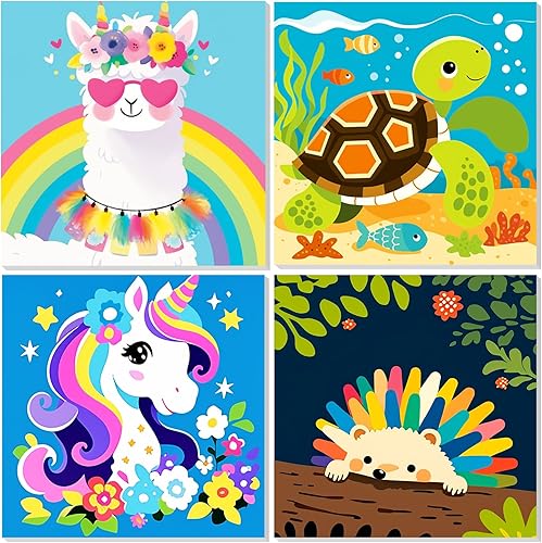 Miniatura 8 de EOBROMD Mrine Life - Paquete de 4 kits de pintura enmarcada por números para niños, kits de bricolaje para niños de 4 a 8 a 12 años, pintura sobre