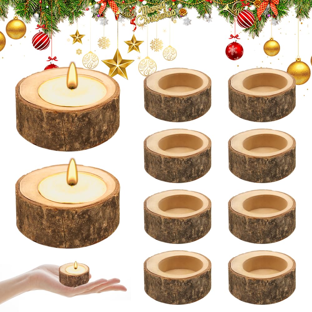 GYSRXS 12 Stück Teelichthalter Holz Natur Kerzenhalter Holz Rund Tischdeko Kerzen für Weihnachten Hochzeiten Weihnachten Valentinstag Heimdekoration,Innerer Durchmesser40MM