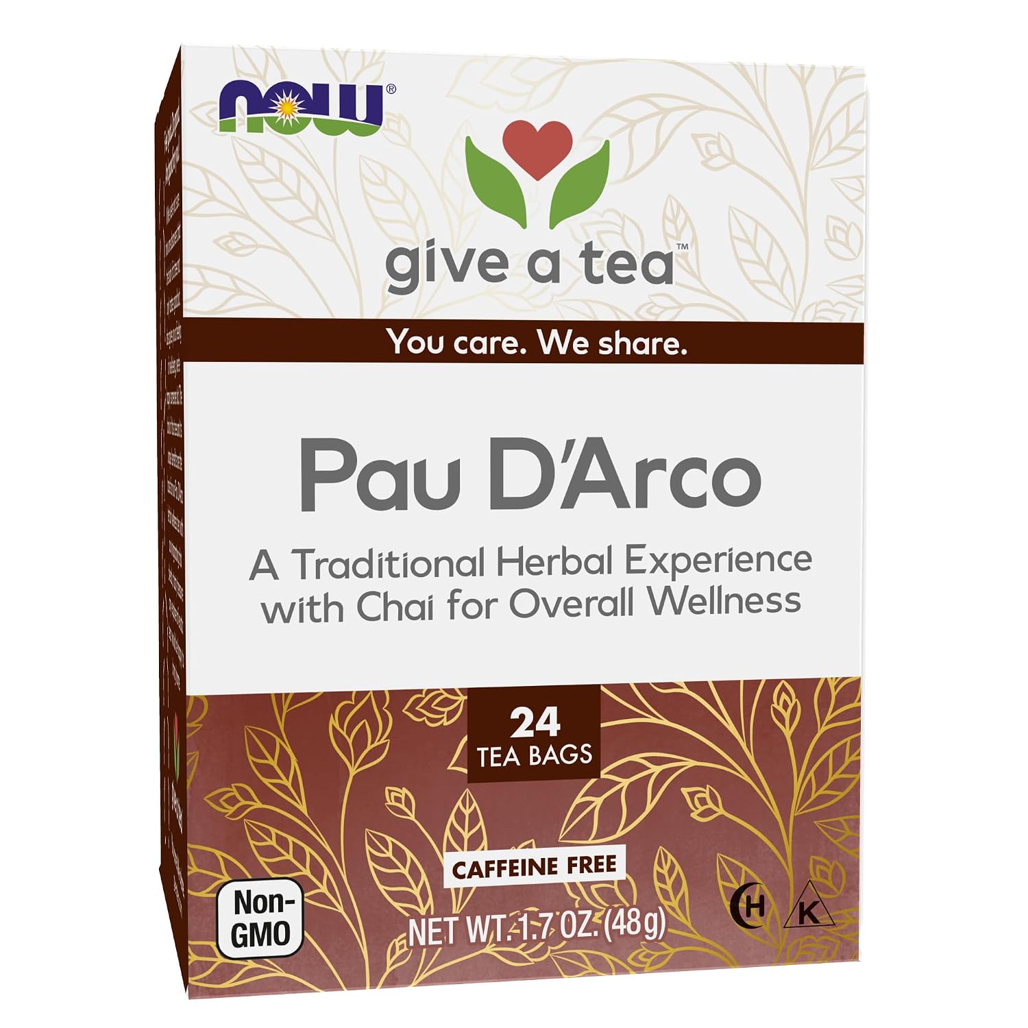NOW Foods, Pau D'Arco Tea, A Traditional Herbal Experience, Overall Wellness, Premium Unbleached Tea Bags with No-Staples Design, 24-Count