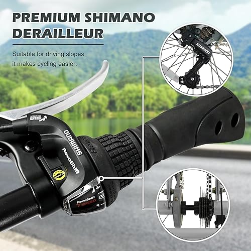 Vista 102 de H&ZT Triciclo para adultos, bicicleta de 3 ruedas, triciclo crucero, con engranaje de 7 velocidades, mango de freno de estacionamiento, escalón